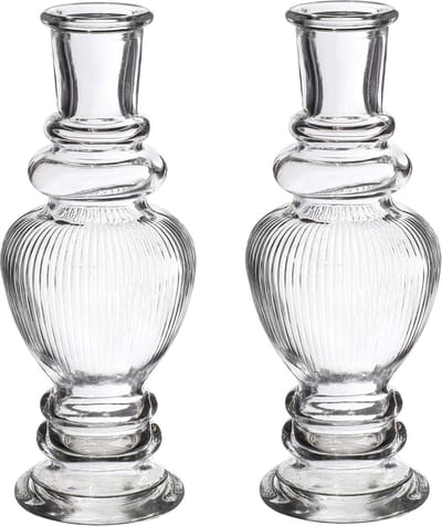Ideas 4 Seasons Bloemenvaas Venice - 2x - voor kleine stelen/boeketten - gekleurd sierglas - ribbel transparant - D5.7 x H15 cm