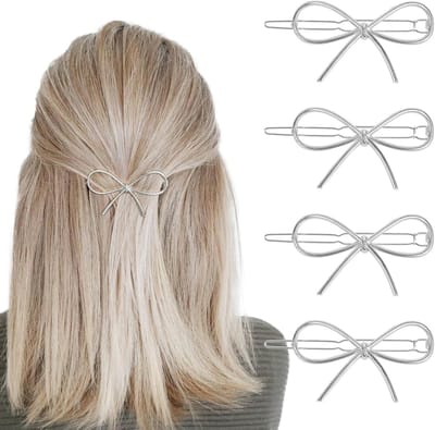 Set van 4 Stijlvolle Metalen Haarspeldjes met Boog - Chique & Minimalistische Haaraccessoires voor Dames en Meisjes
