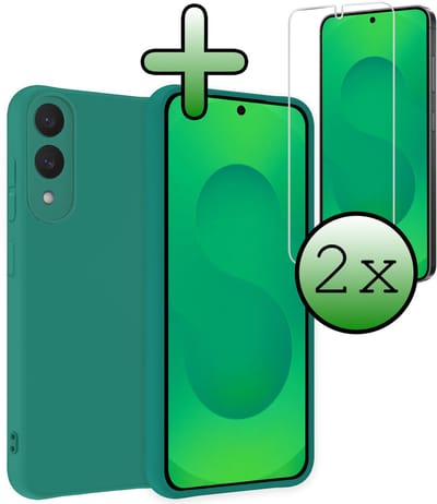 Hoesje Met 2x Screenprotector - Geschikt voor Samsung Galaxy S25 Edge - Sterk & Shockproof - Back Cover - Siliconen Case - Telefoon Hoes - Donkergroen