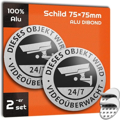Waarschuwingsbord Videobewaking 2 Stuks Geborsteld Aluminium 75mm