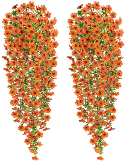 Dailygoods - CONNECTION 4 stuks kunstmatige hangende bloemen buiten 77 cm kunstmatige hangende bloemen UV-bestendig nep plastic bloem hangplanten voor binnen tuin tuin bruiloft viering decoratie (oranje)