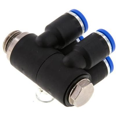 8mm x G1/4'' 4-way Manifold Messing/PA 66 Insteekfitting Buitendraad Draaibaar NBR