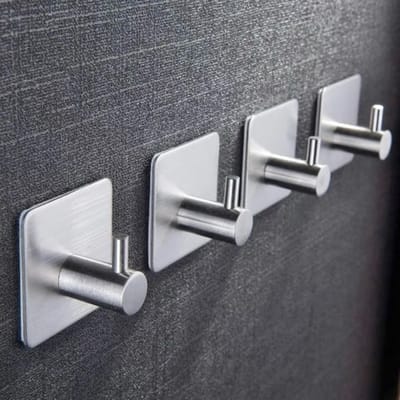 Ultiluxe® Handdoekhaken 4 stuks - Zilver - Ophanghaken - Handdoekhouder zonder boren - Zelfklevende wandhaken - Industriële badkamer haken - Kapstok, kledinghaken, garderobehaken, muurhaken