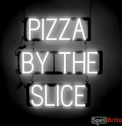 PIZZA BY THE SLICE - Lichtreclame Neon LED bord verlicht | SpellBrite | 57 x 60 cm | 6 Dimstanden - 8 Lichtanimaties | Reclamebord neon verlichting