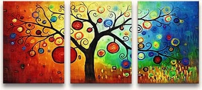 Handgeschilderd schilderij Olieverf op Canvas - 3-Luik Appelboom