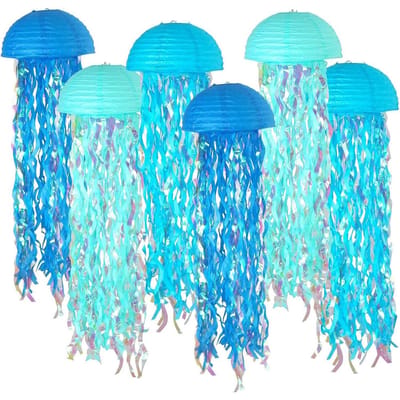 Kleurrijke Kwallen Papieren Lantaarns Hangende Verjaardagsdecoratie Halfronde Kleurenfilm Lantaarns blauw