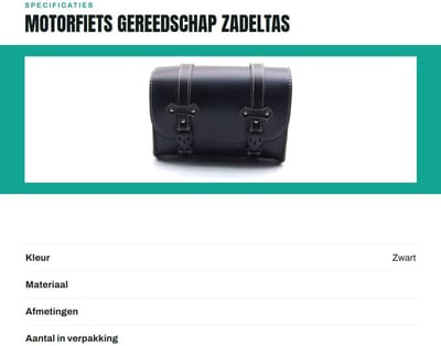 Dailygoods- Zadeltas Weerbestendig - Zadeltas Motor - Gereedschapstas - Opbergtas - 27,5 x 10,5 x 19 cm - Inclusief Bevestigingsriemen - Motorfietstas