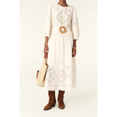 BA&SH Robe Elvina Ecru Size: L | Midi Dresses Outlet | Dames | Ecru
