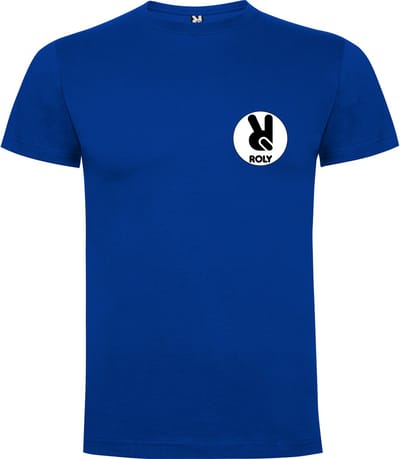 5 Pack T-shirts Kobalt Blauw met gepersonaliseerd Borstlogo maten zelf te kiezen S t/m 4XL Dogo Premium 165 gram met ronde hals merk Roly