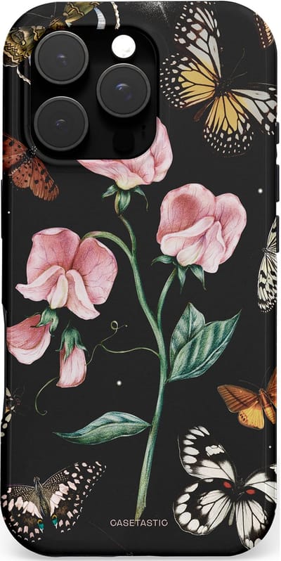 Casetastic hoesje geschikt voor Apple iPhone 16 Pro - MagSafe - Dubbellaagse bescherming - Vleugels en bloemen - Fashion Case - Zwart Grijs Taupe