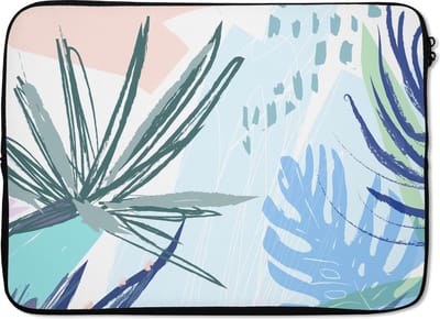 Laptophoes 14 inch - Zomer - Tropische - Plant - Kleur - Laptop sleeve - Binnenmaat 33x23 cm - Zwarte achterkant