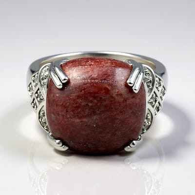 Cavill - Zilveren ring 925 sterling - 10,183 ct Noorse Thuliet antiek kussencabochon - 16 Cambodjaanse zirkonen modern Scandinavisch elegant