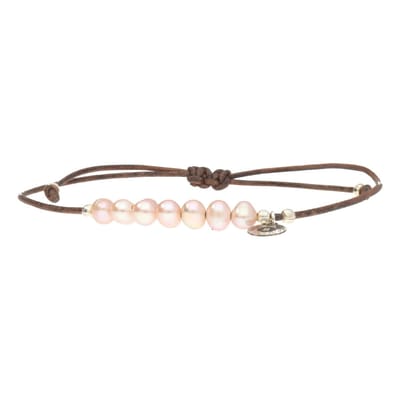 Bela Donaco - Enkelbandje Basic B6 – Orchid Parels – Bruin vintage leer – Sterling Zilver