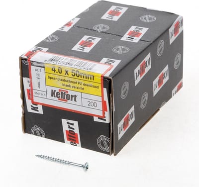 Kelfort Spaanplaatschroef platverzonken kop verzinkt pozidriv deeldraad 4.0 x 50mm (Prijs per 200 stuks)