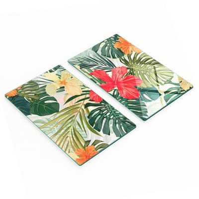 Stijlvolle en duurzame glazen snijplanken met Hawaïaanse bloemenprint, 2x30x52 cm