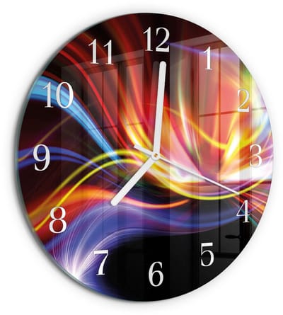 Tulup Wandklok - Abstracte kunst Wandklok Glas Decoratie - 30fi cm - Veelkleurig Gekleurde Glazen Klok - Witte Handen - Ronde Wandklok - Glazen Klok Met Print - Wandklok Glas Met Motief