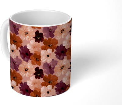 Mok - Koffiemok - Bloemen - Abstract - Aardetinten - Mokken - 350 ML - Beker - Koffiemokken - Theemok