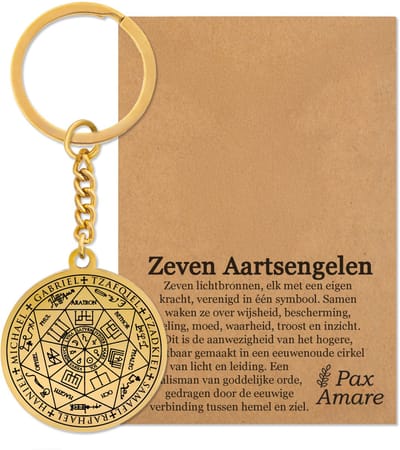 Beschermengelen Sleutelhanger op Cadeau Kaartje Goudkleurig - 7 Engelen Cadeau Hanger - Aartsengel - Engelen Hanger