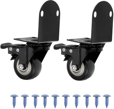 Set van 2 meubelwielen met rem, 40 mm zwart - 360° draaiwielen tot 50 kg per wiel, stille PU wielen voor meubels, ideaal voor salontafels en andere meubels