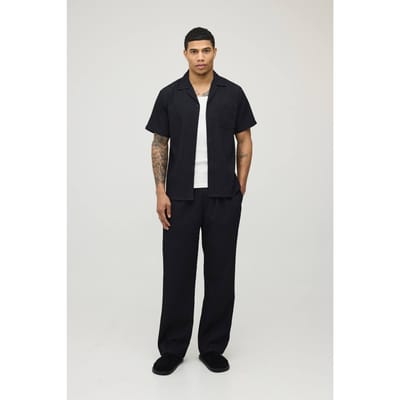 Regular Fit Shirt En Broek Set Met Diepe Revers En Onregelmatige Plooien | Black | Size XL