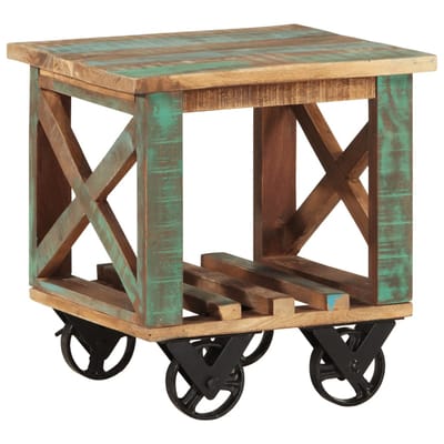 vidaXL - Bijzettafel - met - wielen - 40x40x42 - cm - massief - gerecycled - hout