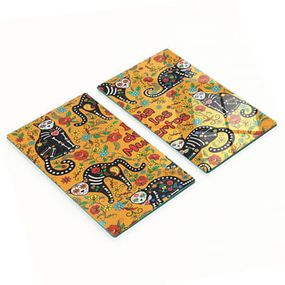 Glazen serveerplanken voor in de keuken met Calavera Cats-afbeelding, 2x30x52 cm