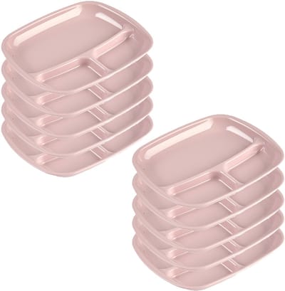 Plasticforte vakjes diner borden - 10x - roze - kunststof - 21 x 24 cm - 3 vakken - bbq en camping