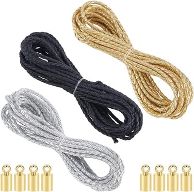 15M Metallic Braid Koorden in 3 Kleuren - 3.5mm Ronde Zachte Touwen voor Sieraden, Armbanden en DIY Projecten