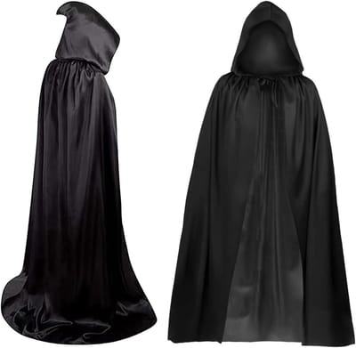 Lang Zwart Capuchon Cape voor Volwassenen, 160 cm, Perfect voor Halloween, Cosplay en Gothic Feestjes