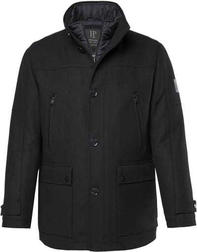 JP 1880 - Heren - Jas van wolmix waterafstotend inzetstuk met visgraatmotief - Zwart - Maat 7XL