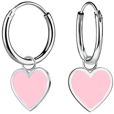Joy|S - Zilveren hartje bedel oorbellen - oorringen - roze hart - rhodium / gehodineerd
