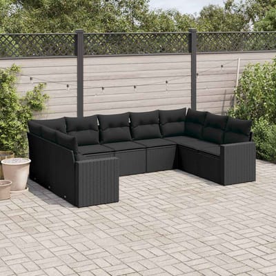 vidaXL - 9-delige - Loungeset - met - kussens - poly - rattan - zwart