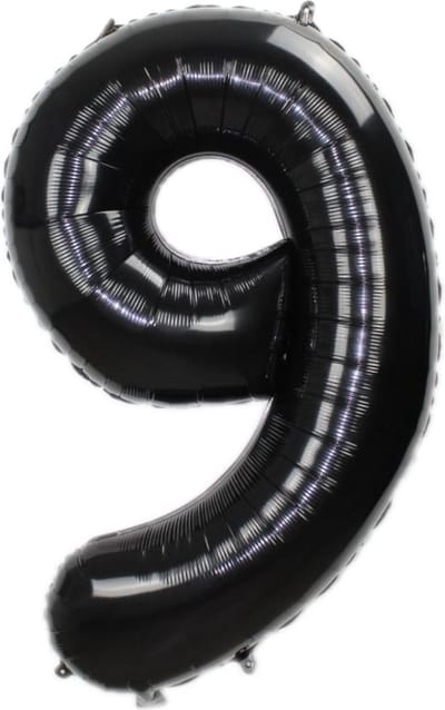 Folie Ballon Cijfer 9 Jaar Zwart 70Cm Verjaardag Folieballon Met Rietje