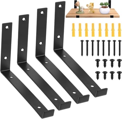 Zware Industriële Rustieke Metalen Wandsteunen met Lip voor Steigerplanken - 4 Stuks, 237mm, Zwart, Steigeraccessoires, Wandbeugels, Meubelonderdelen