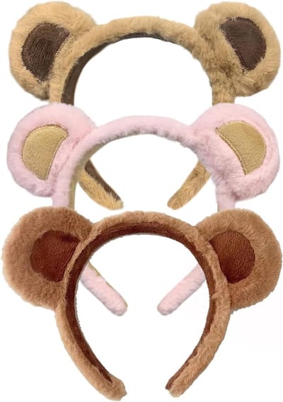 3 Stuks Pluche Dierenhoofdband, Berenoren Haarband voor Kinderen en Volwassenen, Perfect voor Dieren Cosplay en Feestkleding, Ideaal voor Kerst en Verjaardagen