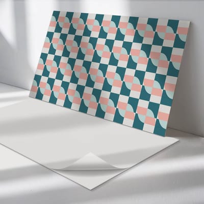 Wallfluent Vinyl Wandpaneel - Geometrisch geruit patroon Vinyl Wandbekleding - 120 cm x 60 cm - Turkoois PVC wandpaneel - 1 stuk - Rechthoekig Wandbekleding Vinyl - Patroon Wandpaneel - Zelfklevend Muurpaneel - Wandpaneel Keuken en Badkamer