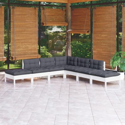 vidaXL - 7-delige - Loungeset - met - kussens - grenenhout - wit