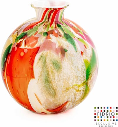 Design vaas Bolvase With Neck - Fidrio MIXED COLOURS - glas, mondgeblazen bloemenvaas - diameter 23 cm - Hoogte 19 cm