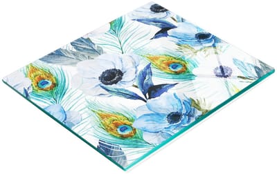Multifunctionele decoratieve snijplank voor de keuken, gemaakt van gehard glas met bloemen in boho-stijl, 60x52 cm