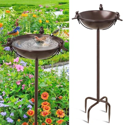 Vogelbad voor Buiten met Dienblad en Voederstation - Antiek Tuin Decoratie