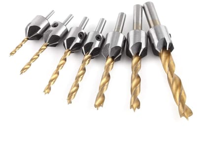 Dailygoods- Verzinkboren 7-delige set - Hoge snelheid staal - Afschuinen/ontbramen - Vijf chip fluitingen - Inclusief inbussleutel - Slijtvast en efficiënt - Boorset