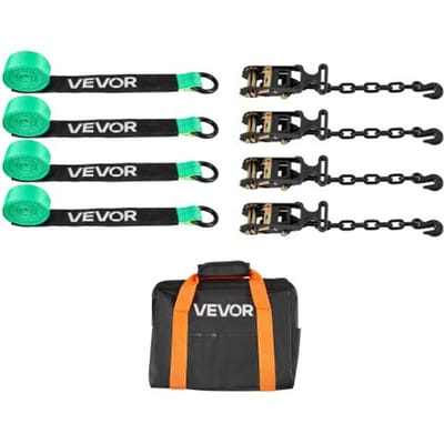VEVOR Wielbevestigingsriemenset (50,8 x 3048 mm) met robuuste haken en O-ring, treksterkte van 4540 kg en draagvermogen van 1512 kg, motorfietsbevestigingssysteem, wielbevestigingsriem, bandenriem