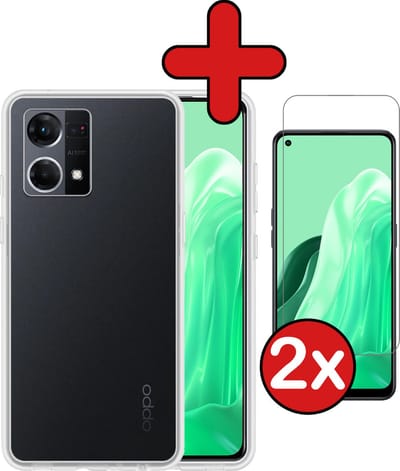 Hoesje - Met 2x Screenprotector - Geschikt voor OPPO Reno 7 - Sterk & Shockproof - Telefoon Hoes - Back Cover - Siliconen Case - Telefoonhoes - Transparant