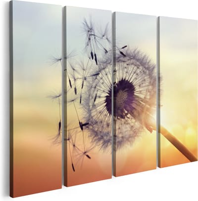 Artaza Canvas Schilderij Vierluik Paardenbloem Tijdens Zonsondergang - 160x120 - Groot - Foto Op Canvas - Canvas Print