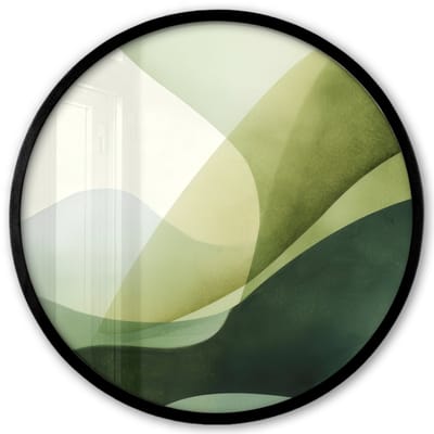 Poster in lijst Rond - Fotolijst 40x40 cm - Posters - Golven - Abstract - Lichtgroen - Sierlijk - Ronde posterlijst zwart - Decoratie - Wanddecoratie woonkamer - Muurdecoratie slaapkamer