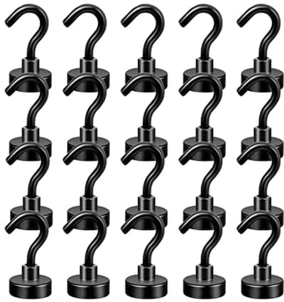 Sterke magnetische haken, 20 stuks zwart, voor eenvoudige ophanging op metalen oppervlakken