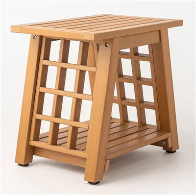 Houten Douchekruk - Badkamer Zitje - Douchen en Ontspannen - Met Opbergrek - 457 cm Hoog - Bruin