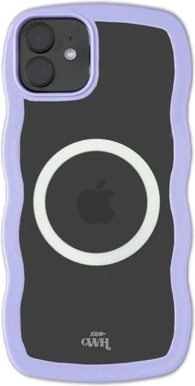 xoxo Wildhearts Magnetische Wavy Case - Paars telefoonhoesje - Geschikt voor iPhone 12 MagSafe - Golvend hoesje - Wolken hoesje - Schokbestendig - Cloud Case met magneet ring - Silicone case - Transparant / Paars