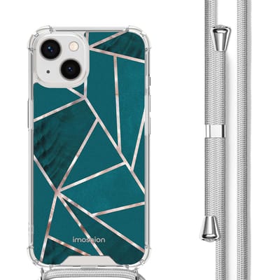 imoshion Hoesje - Geschikt voor Apple iPhone 13 - Design Hoesje met Koord - Petrol Green Graphic