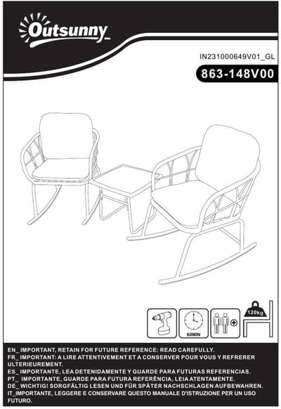 YYchan bistroset voor buiten - 4 personen - met kussens - geel - 63 x 82 x 75 cm